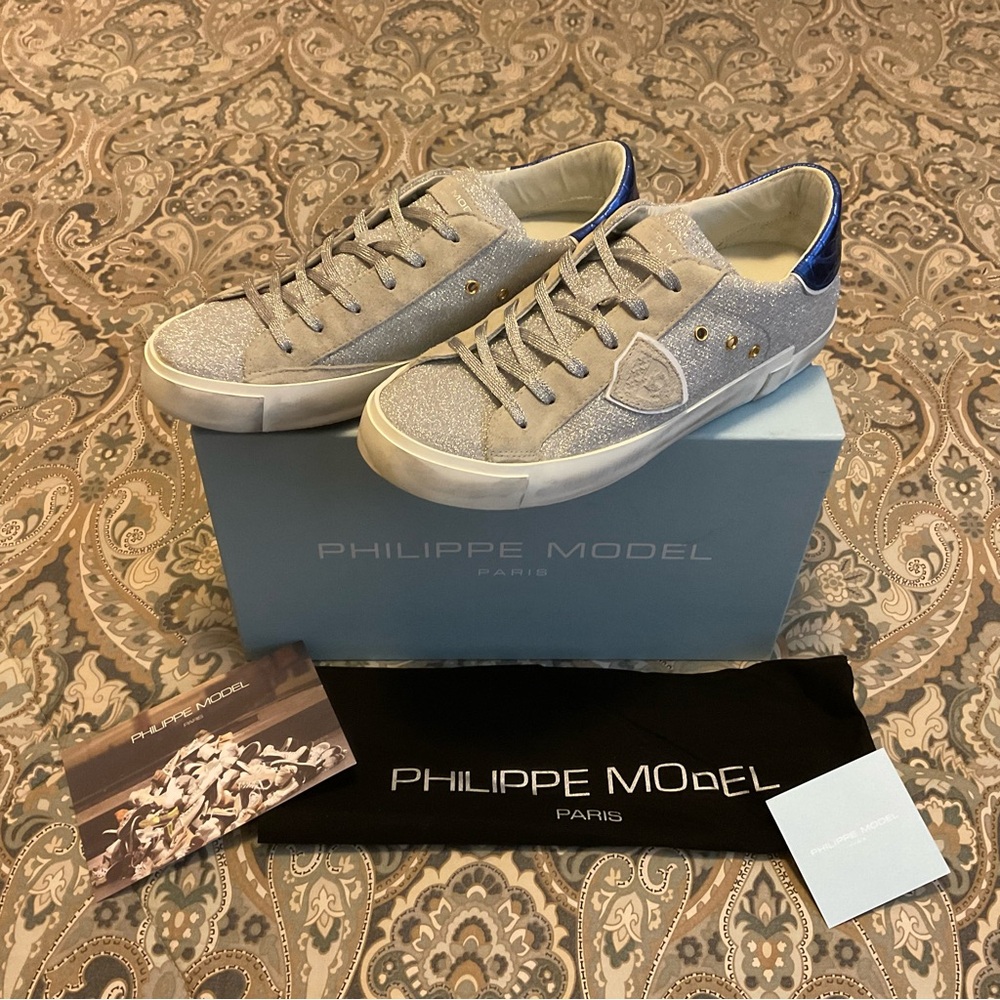 New Philippe Model PRLD Glitter Argent Women’s Sz 40